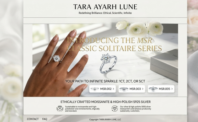 Moissanite engagement rings collection — round brilliant, pear, oval, cushion and emerald cut styles in 14K gold | TARA AYARH LUNE