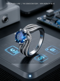 3ct 100-facet blue moissanite triple-shank pavé wave ring — galactic blue, swirl band | TARA AYARH LUNE
