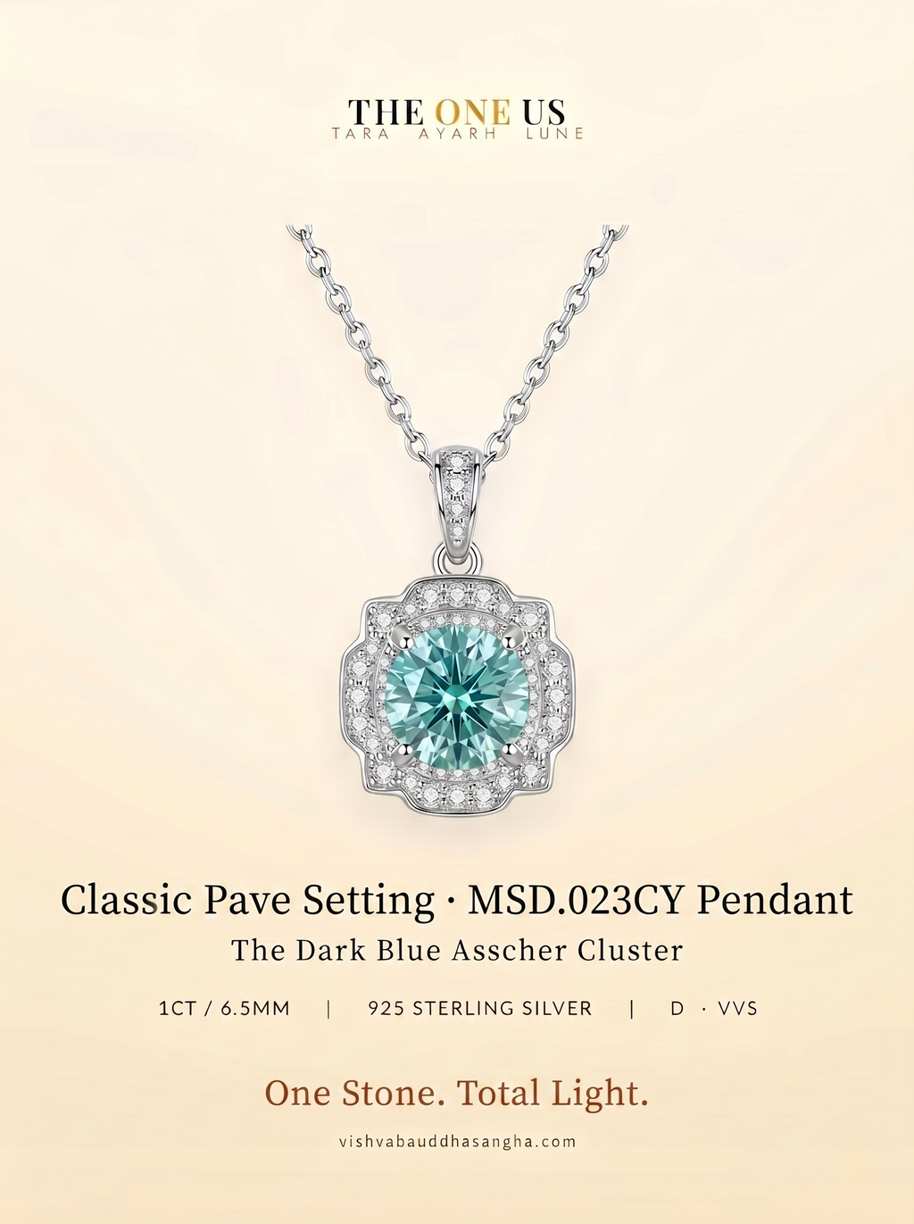 1ct Mint Green Moissanite Cluster Pendant Necklace | Cyan Solitaire Sterling Silver | TARA AYARH LUNE