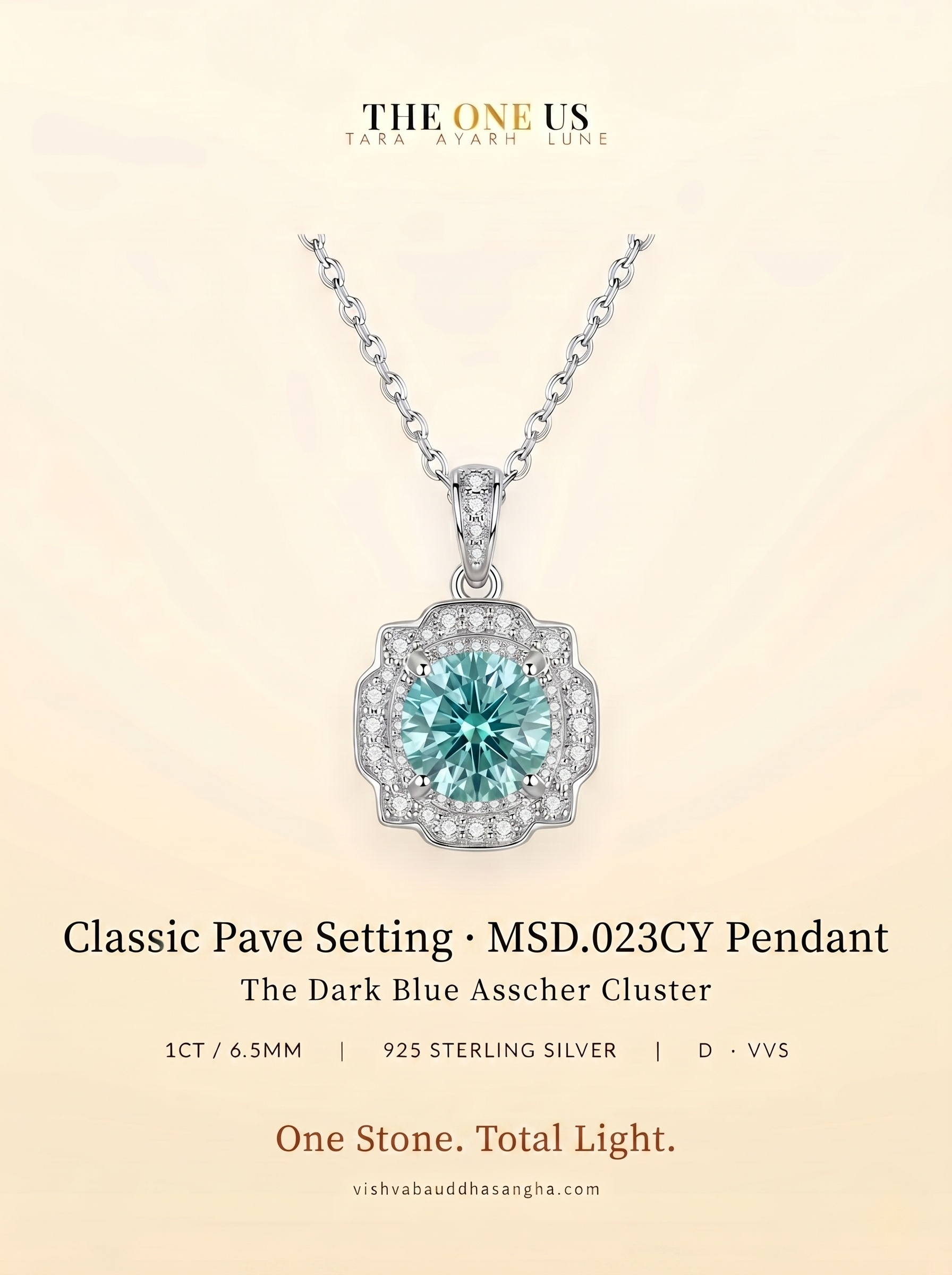 1ct Mint Green Moissanite Cluster Pendant Necklace | Cyan Solitaire Sterling Silver | TARA AYARH LUNE