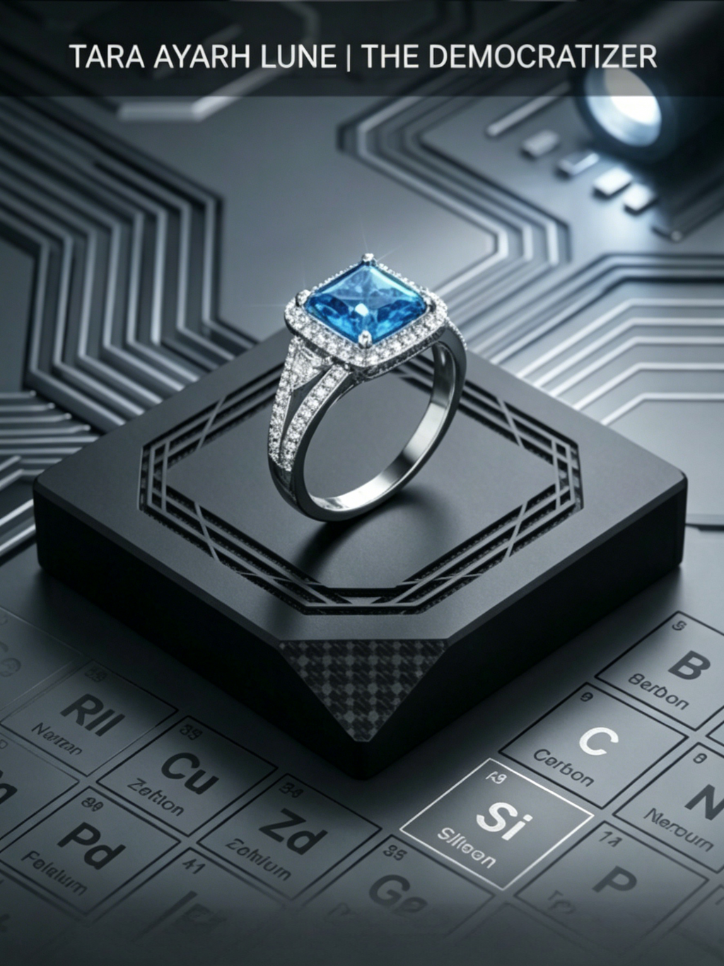 3ct Princess-Cut Moissanite Halo Ring | Cyber-Glow Scientific Brilliance | TARA AYARH LUNE