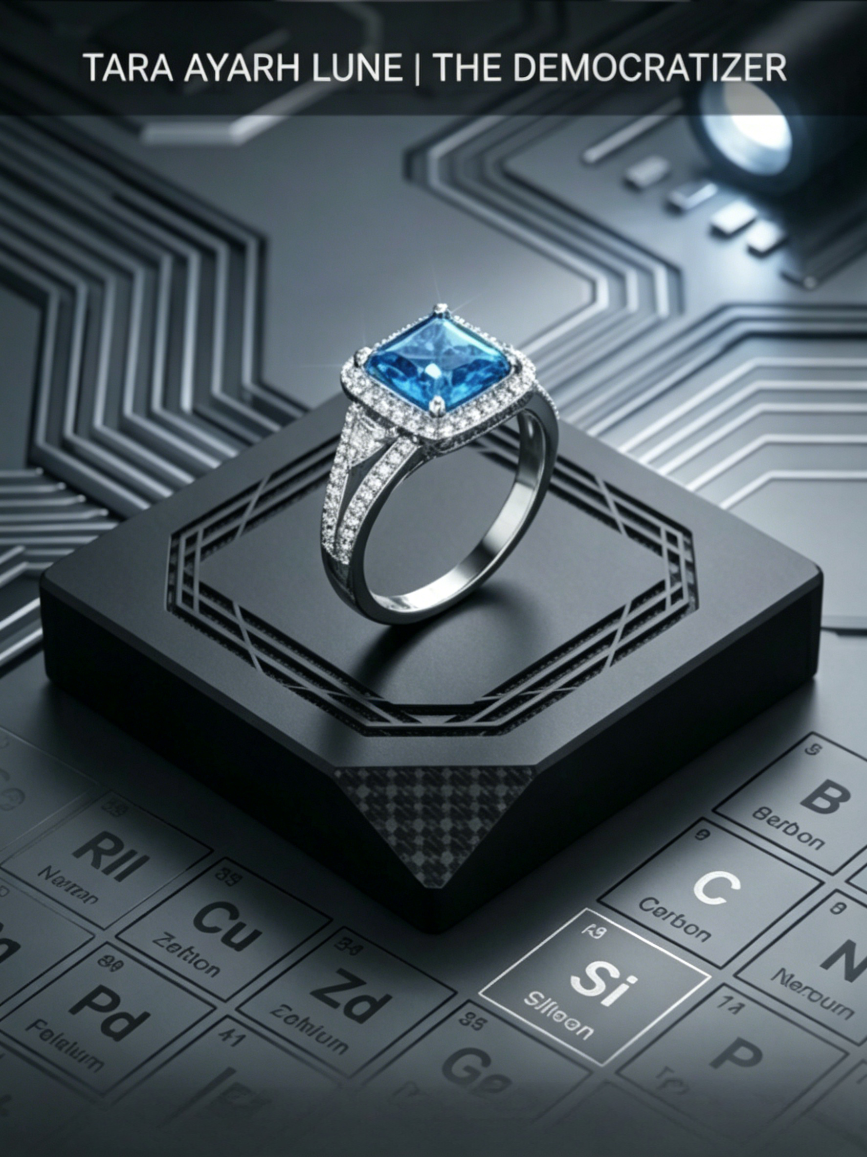3ct Princess-Cut Moissanite Halo Ring | Cyber-Glow Scientific Brilliance | TARA AYARH LUNE