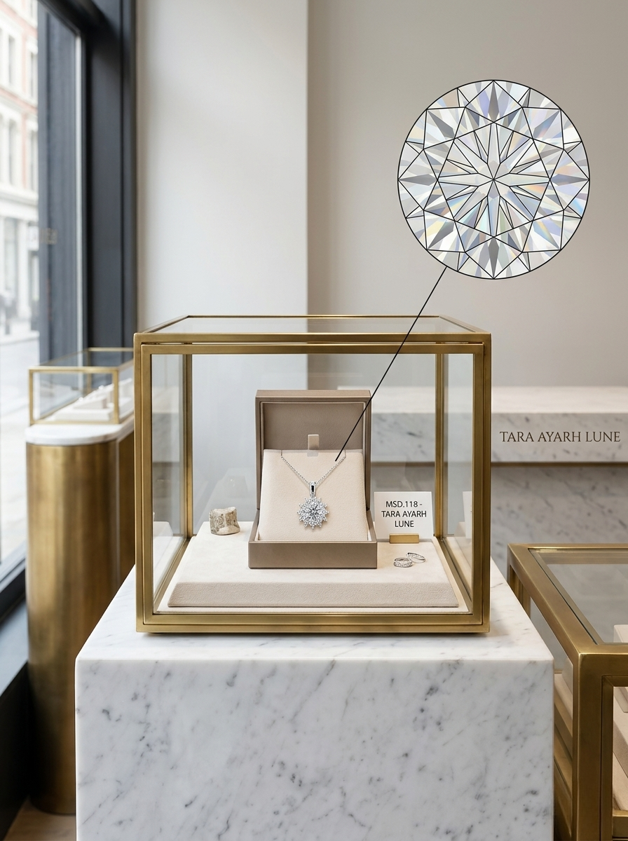 2ct Round-Cut Moissanite Sunburst Halo Pendant Necklace | Solaris Grand Bloom | TARA AYARH LUNE