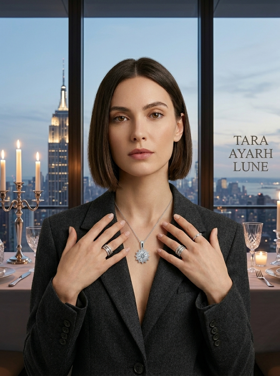 2ct Round-Cut Moissanite Sunburst Halo Pendant Necklace | Solaris Grand Bloom | TARA AYARH LUNE