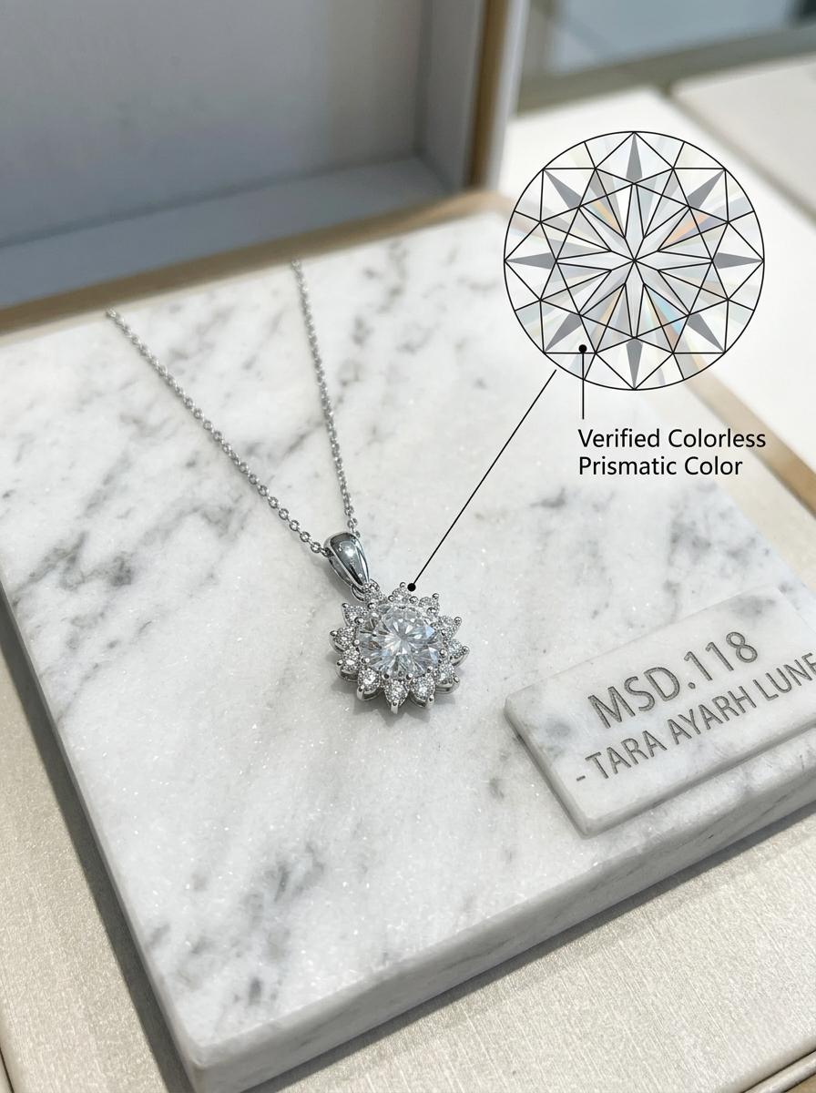 2ct Round-Cut Moissanite Sunburst Halo Pendant Necklace | Solaris Grand Bloom | TARA AYARH LUNE