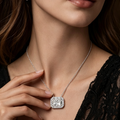 2ct Radiant Moissanite Halo Pendant Necklace | Baguette Accents Engineered Radiance | TARA AYARH LUNE