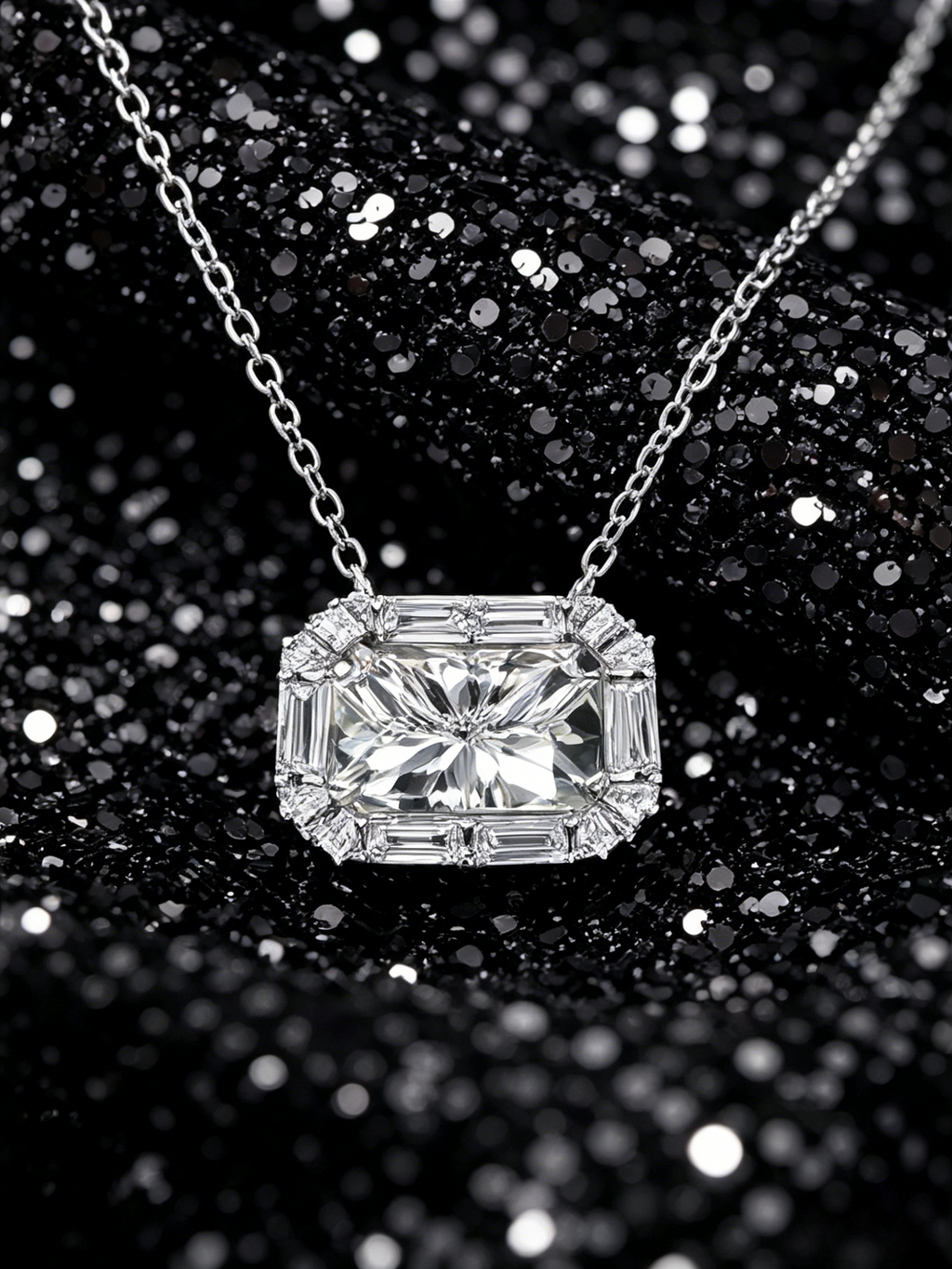 2ct Lab-Grown Moissanite Radiant Halo Pendant on Model | Conflict-Free Fine Jewelry | TARA AYARH LUNE