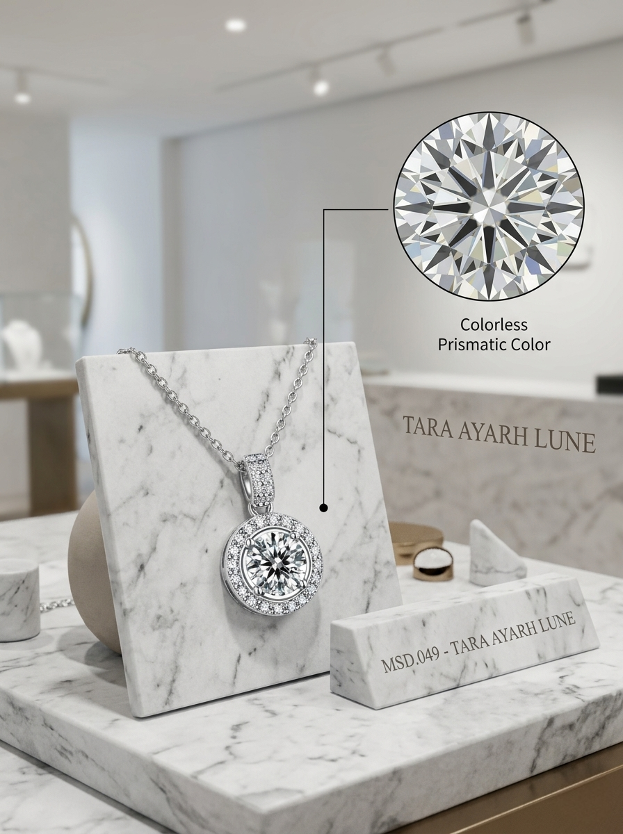 2ct Round-Cut Moissanite Halo Pendant Necklace | Stellar Grande | TARA AYARH LUNE