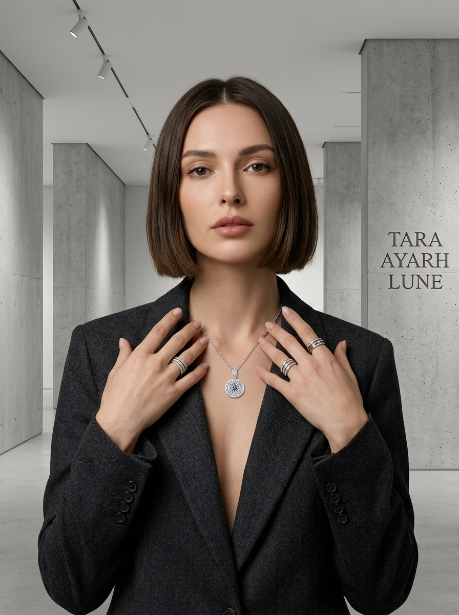 2ct Round-Cut Moissanite Halo Pendant Necklace | Stellar Grande | TARA AYARH LUNE