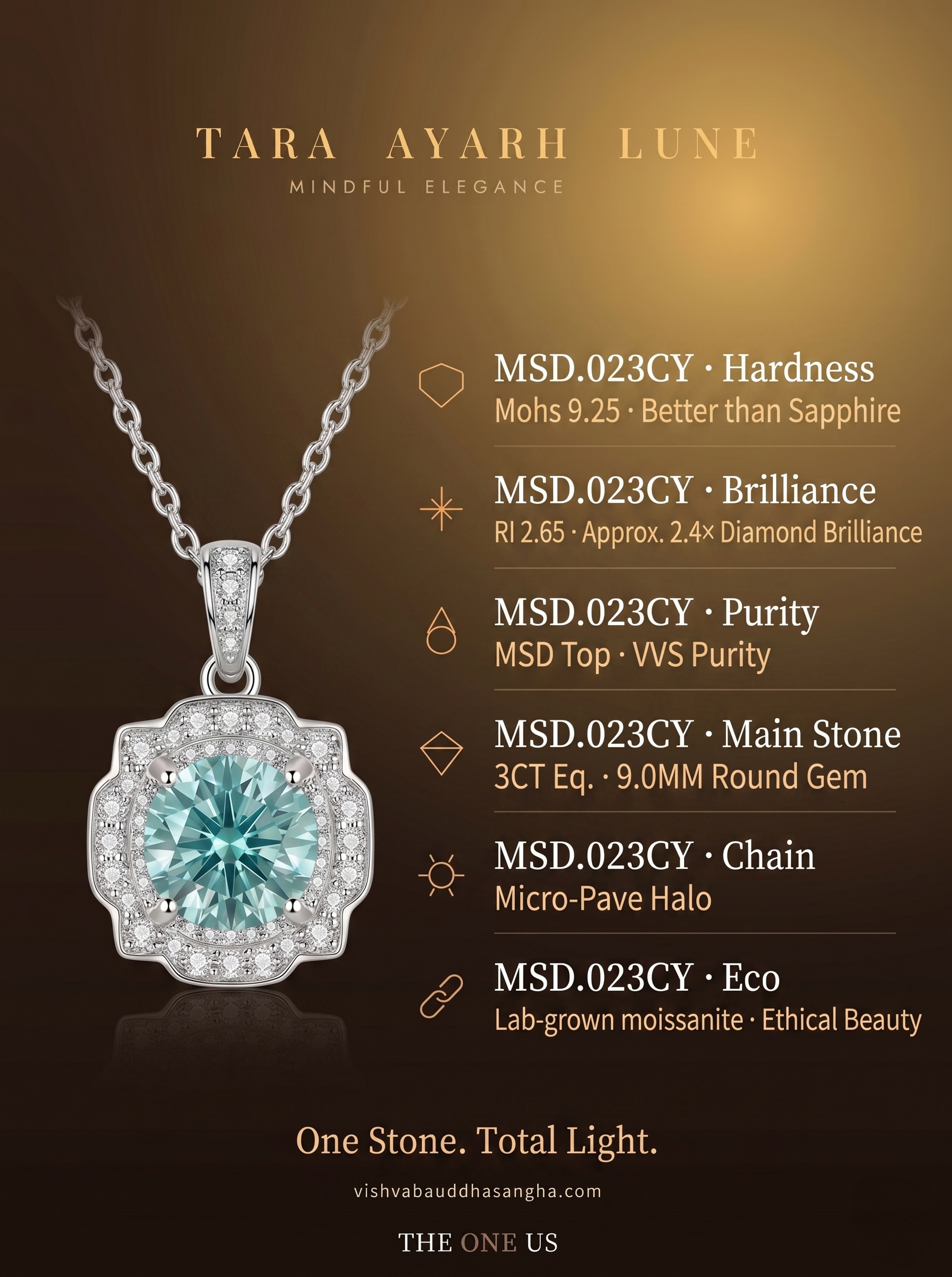 1ct Mint Green Moissanite Cluster Pendant Necklace | Cyan Solitaire Sterling Silver | TARA AYARH LUNE