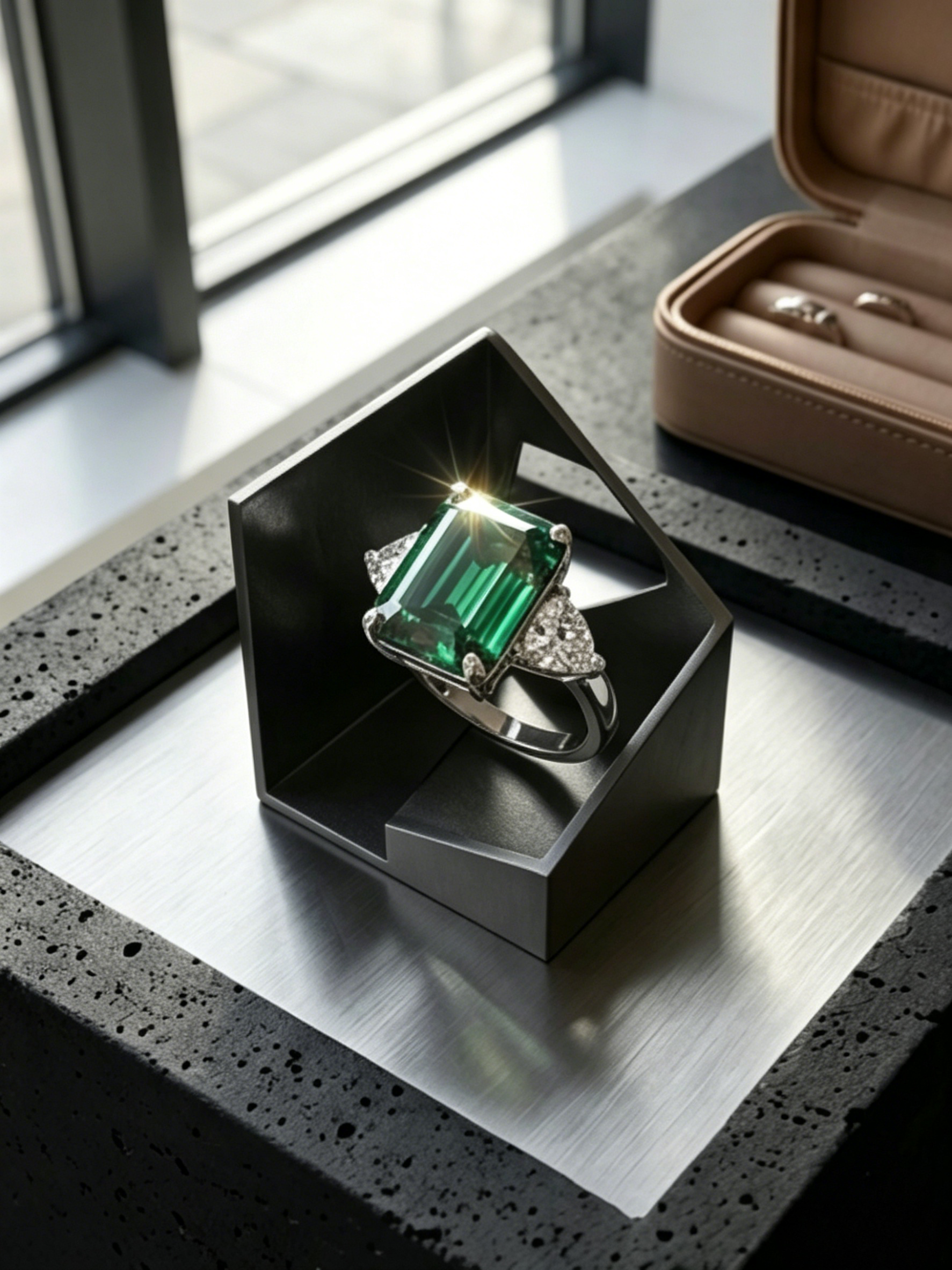 10ct Emerald-Cut Moissanite Three-Stone Ring | Blue & Green Lab-Grown Statement Ring | TARA AYARH LUNE