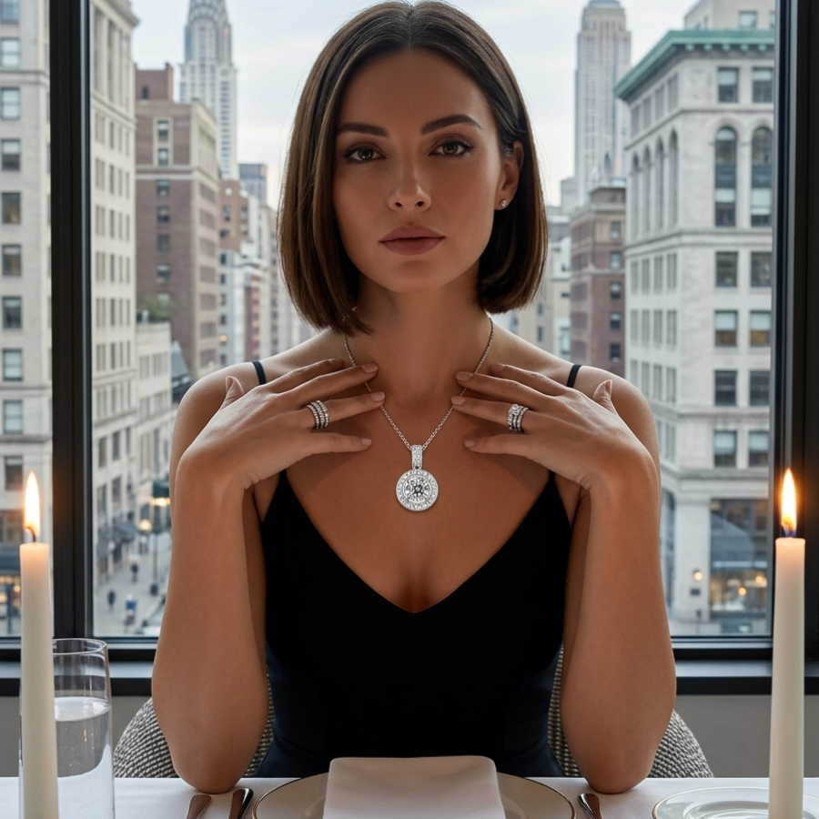 3ct Round-Cut Moissanite Halo Pendant Necklace | Galactic Grande | TARA AYARH LUNE