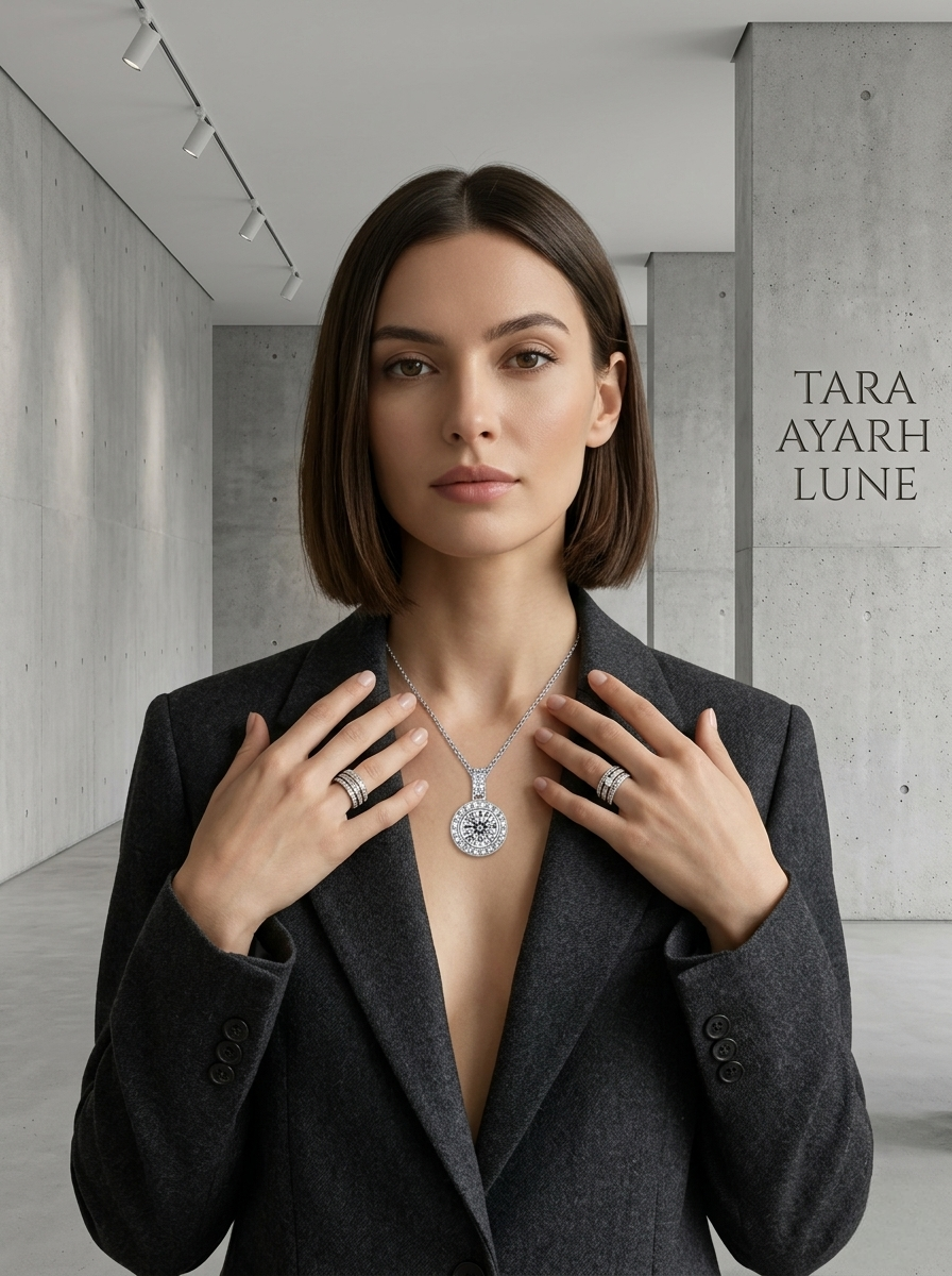3ct Round-Cut Moissanite Halo Pendant Necklace | Galactic Grande | TARA AYARH LUNE