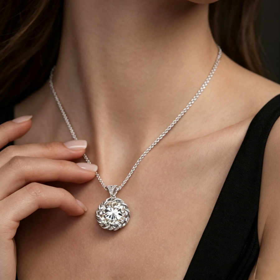 3ct Round Brilliant Moissanite Solitaire Pendant Necklace | Classic Design | TARA AYARH LUNE