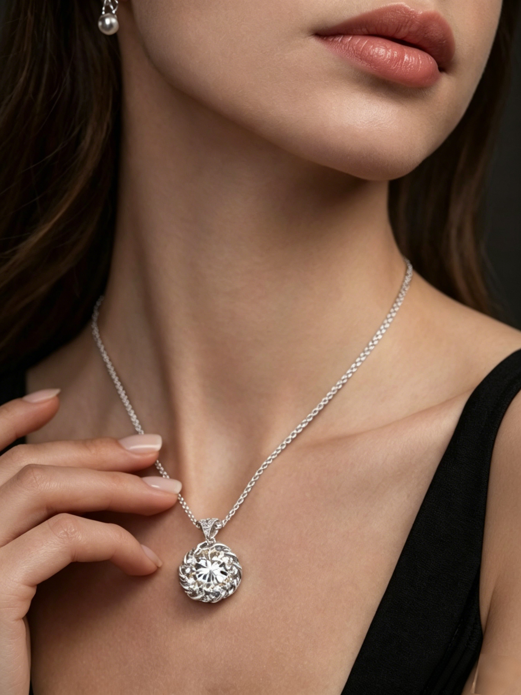 3ct Lab-Grown Moissanite Solitaire Pendant on Model | Conflict-Free Fine Jewelry | TARA AYARH LUNE