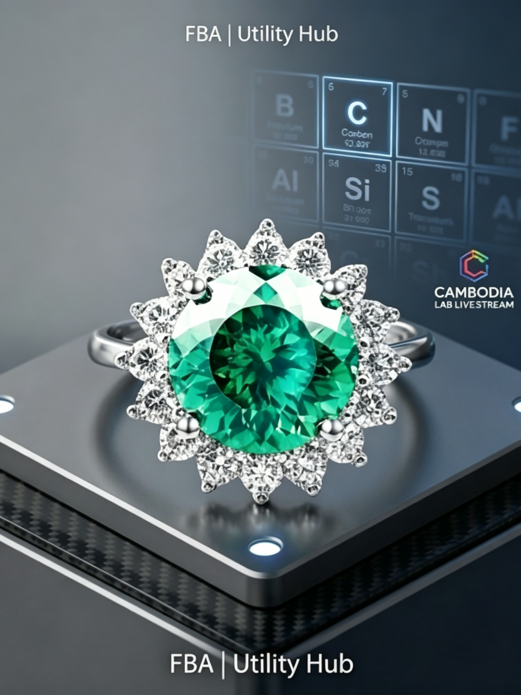 5ct Green Moissanite Sunflower Halo Statement Ring | Solaris Empress High-Voltage Lab | TARA AYARH LUNE