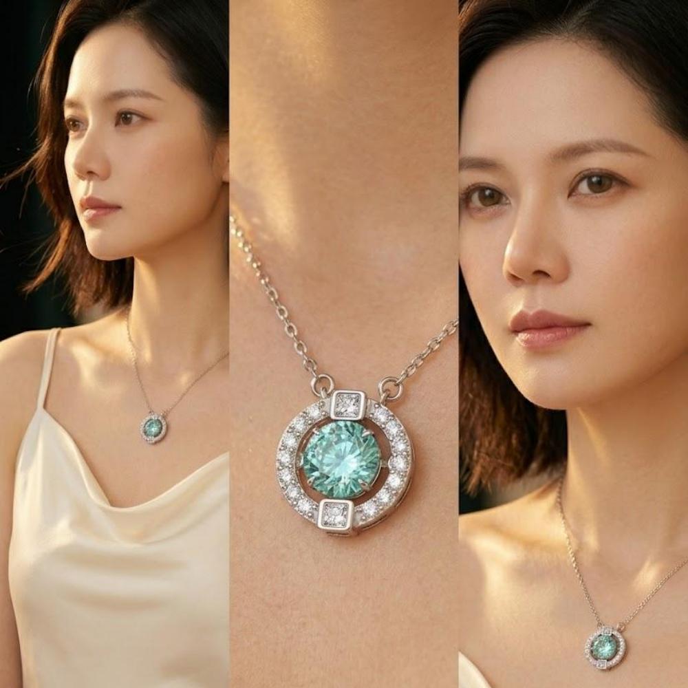 1ct Round-Cut Green Moissanite Kinetic Dancing Pendant Necklace | Kinetic Verdure | TARA AYARH LUNE