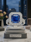 3ct Asscher Cut Moissanite Statement Ring | Grand Horizon Green Blue Ice Options | TARA AYARH LUNE