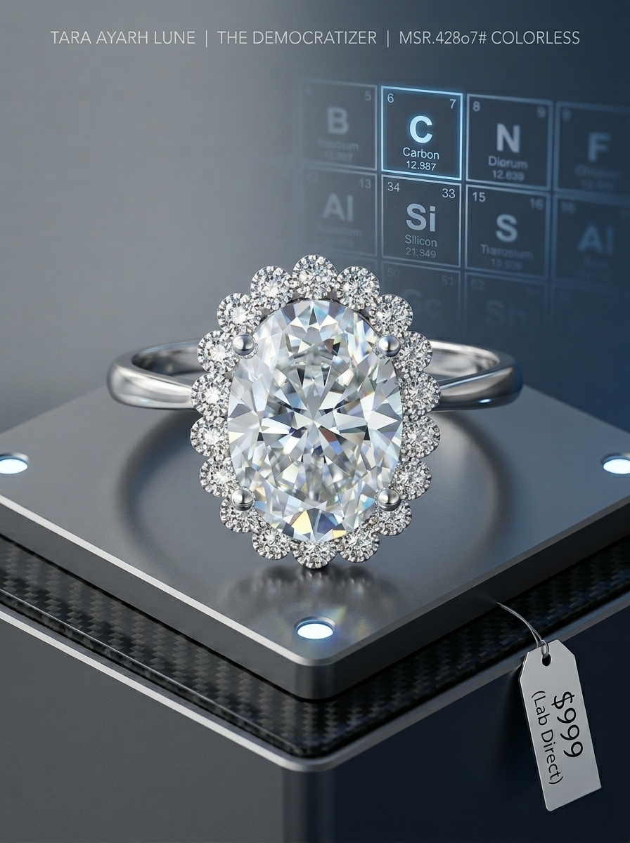 6ct Oval-Cut Moissanite Starburst Halo Ring | Solaris High-Voltage Brilliance | TARA AYARH LUNE