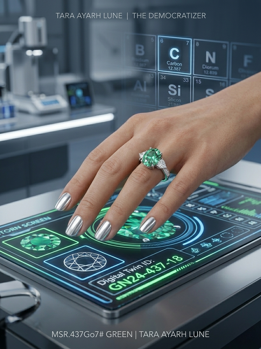 5ct Oval Cut Green Moissanite Ring with Pear Accents | Infinite Trinity Premier Lab Luxury | TARA AYARH LUNE