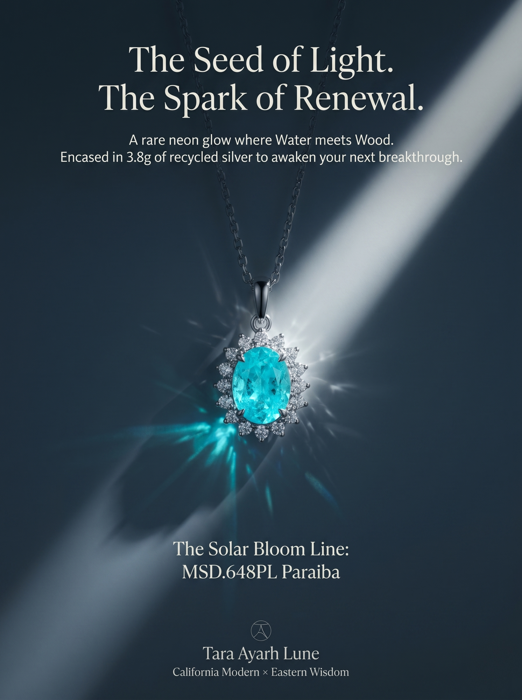 2ct Oval-Cut Paraiba Moissanite Pendant Necklace | Solar Bloom | TARA AYARH LUNE