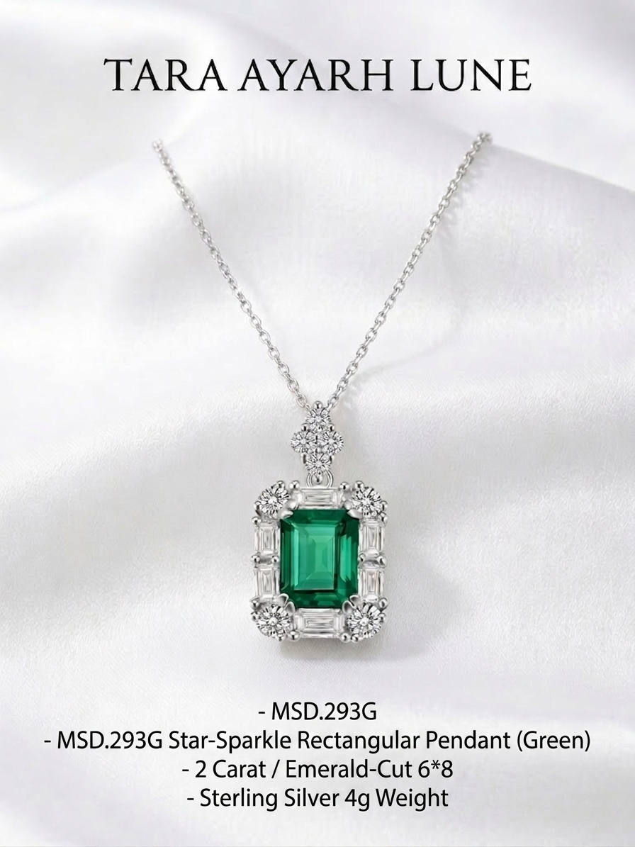 2ct Emerald-Cut Royal Blue Moissanite Star-Flashing Pendant Necklace | Royal Starburst | TARA AYARH LUNE