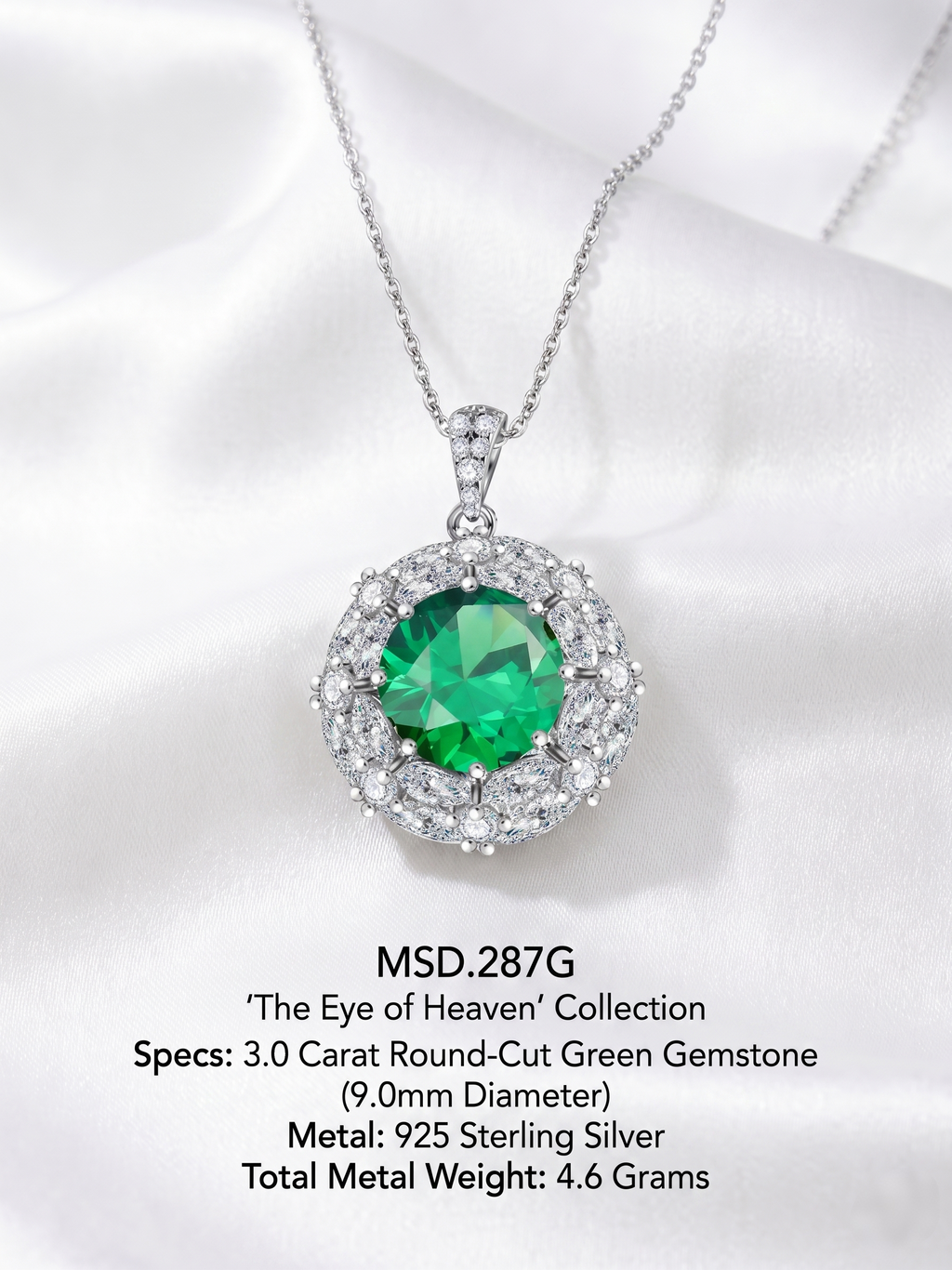 3ct Green Moissanite Vintage Openwork Halo Pendant Necklace | Verdant Lace | TARA AYARH LUNE
