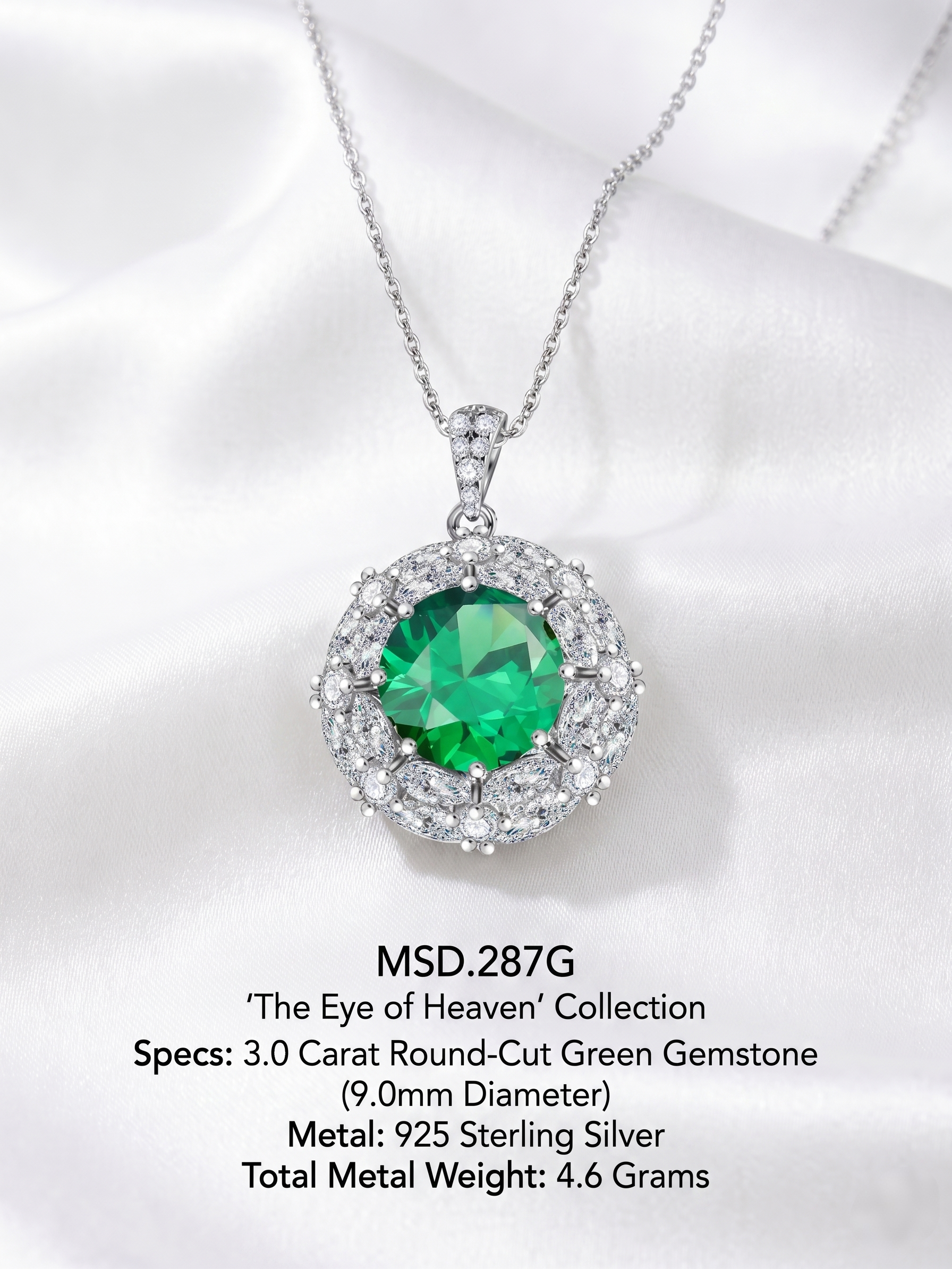 3ct Green Moissanite Vintage Openwork Halo Pendant Necklace | Verdant Lace | TARA AYARH LUNE