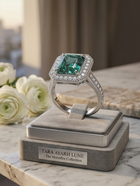 3ct Asscher Cut Moissanite Statement Ring | Grand Horizon Green Blue Ice Options | TARA AYARH LUNE