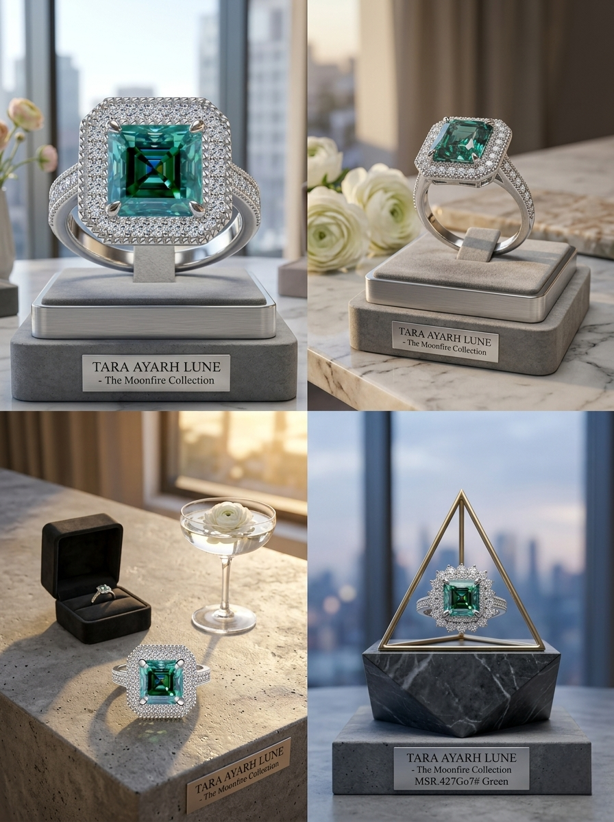 3ct Asscher Cut Moissanite Statement Ring | Grand Horizon Green Blue Ice Options | TARA AYARH LUNE