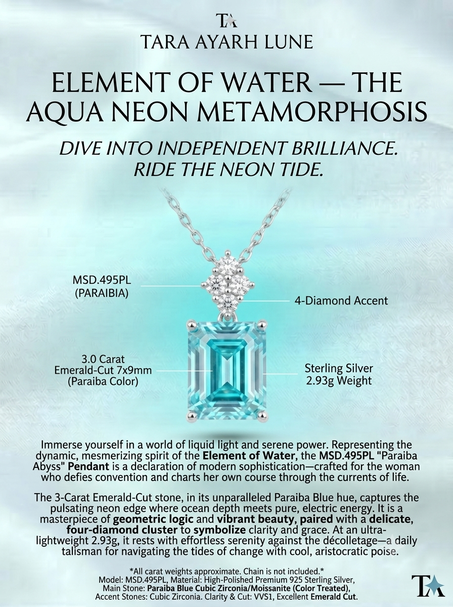 3ct Emerald-Cut Electric Blue Moissanite Geometric Pendant Necklace | Electric Prism | TARA AYARH LUNE
