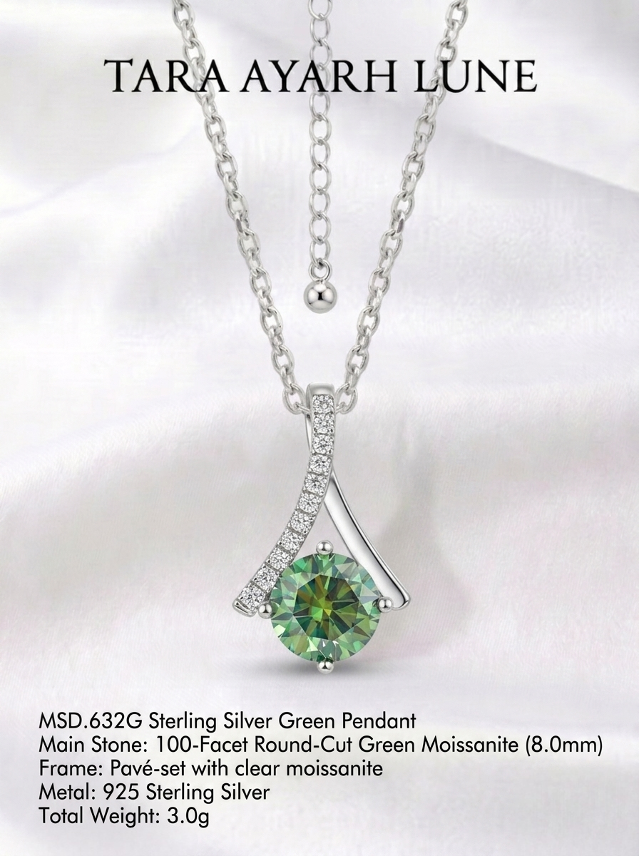 Fluorescent Wings Green Moissanite Pendant Necklace | Element of Air | TARA AYARH LUNE