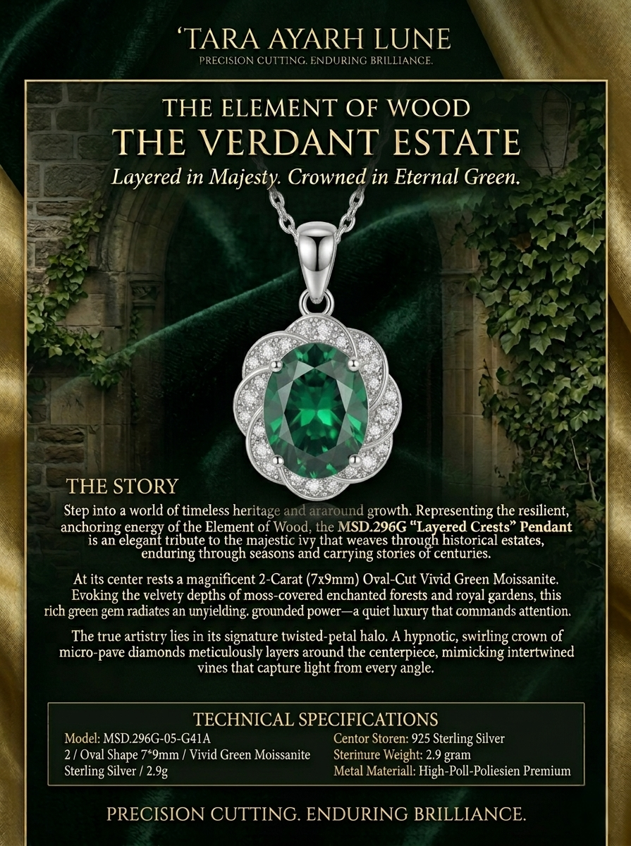2ct Oval-Cut Green Moissanite Twisted Halo Pendant Necklace | Twisted Canopy | TARA AYARH LUNE