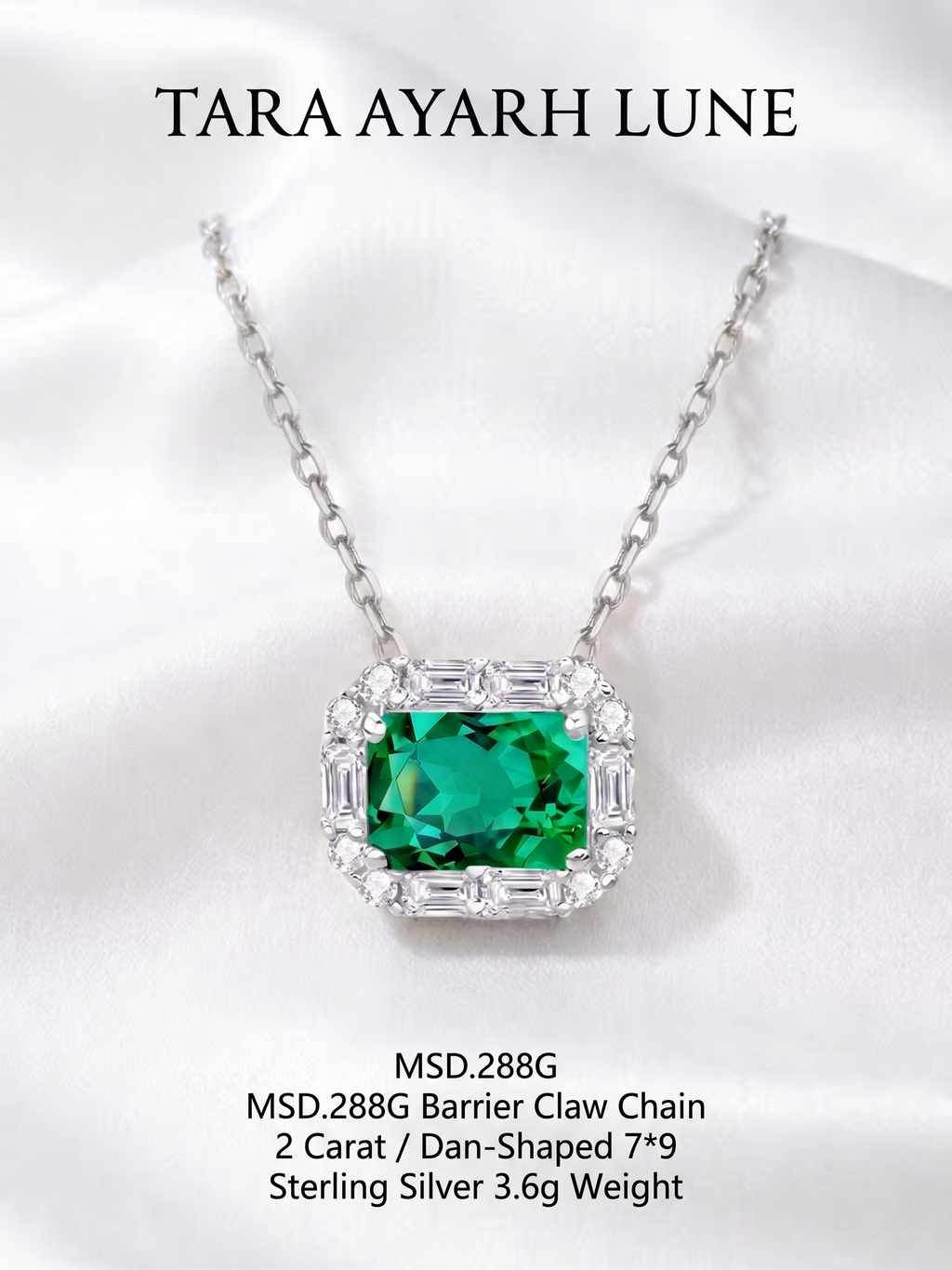 Emerald-Cut Green Moissanite Art Deco Halo Pendant Necklace | Art Deco Verdure | TARA AYARH LUNE