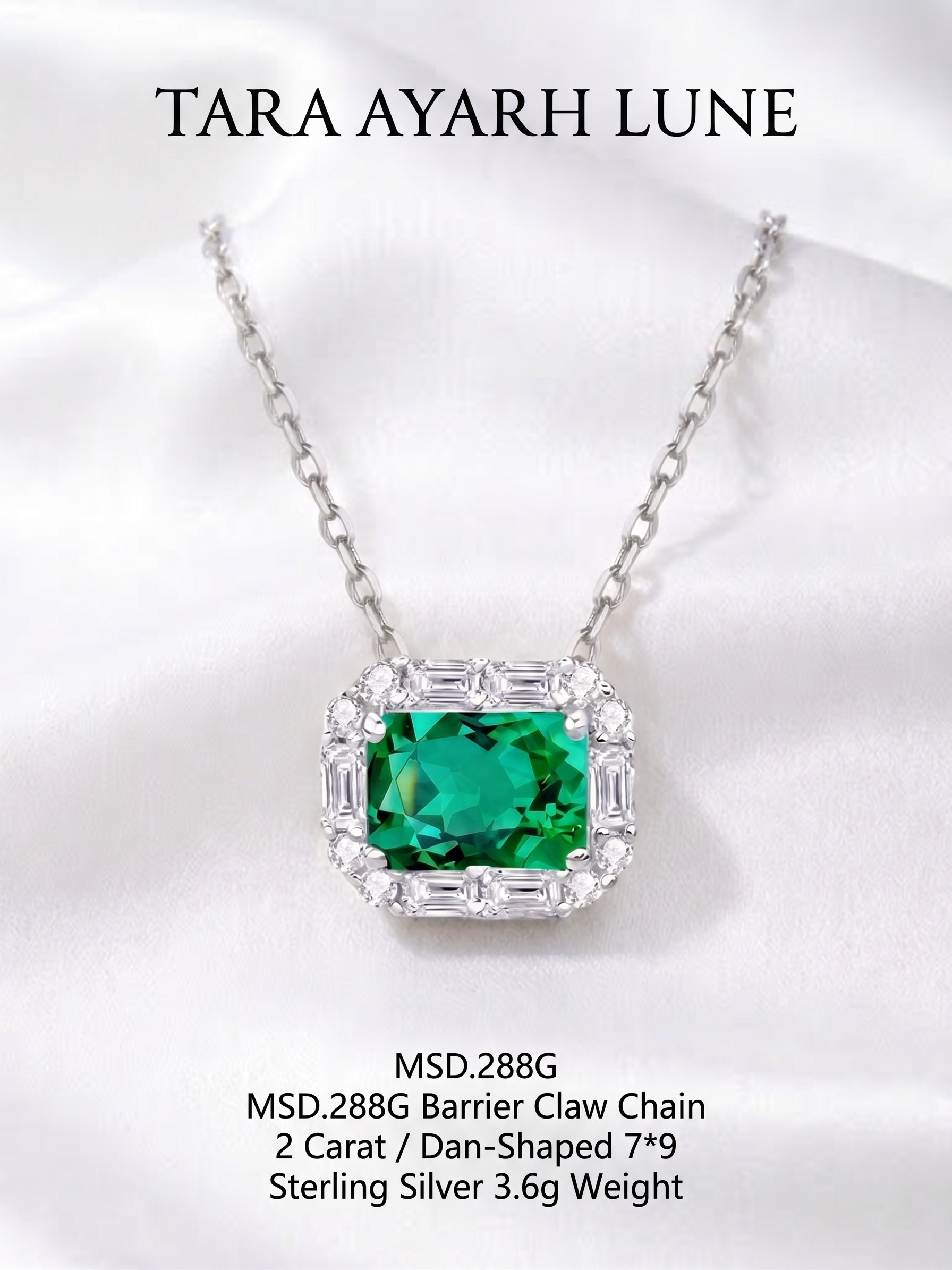 Emerald-Cut Green Moissanite Art Deco Halo Pendant Necklace | Art Deco Verdure | TARA AYARH LUNE