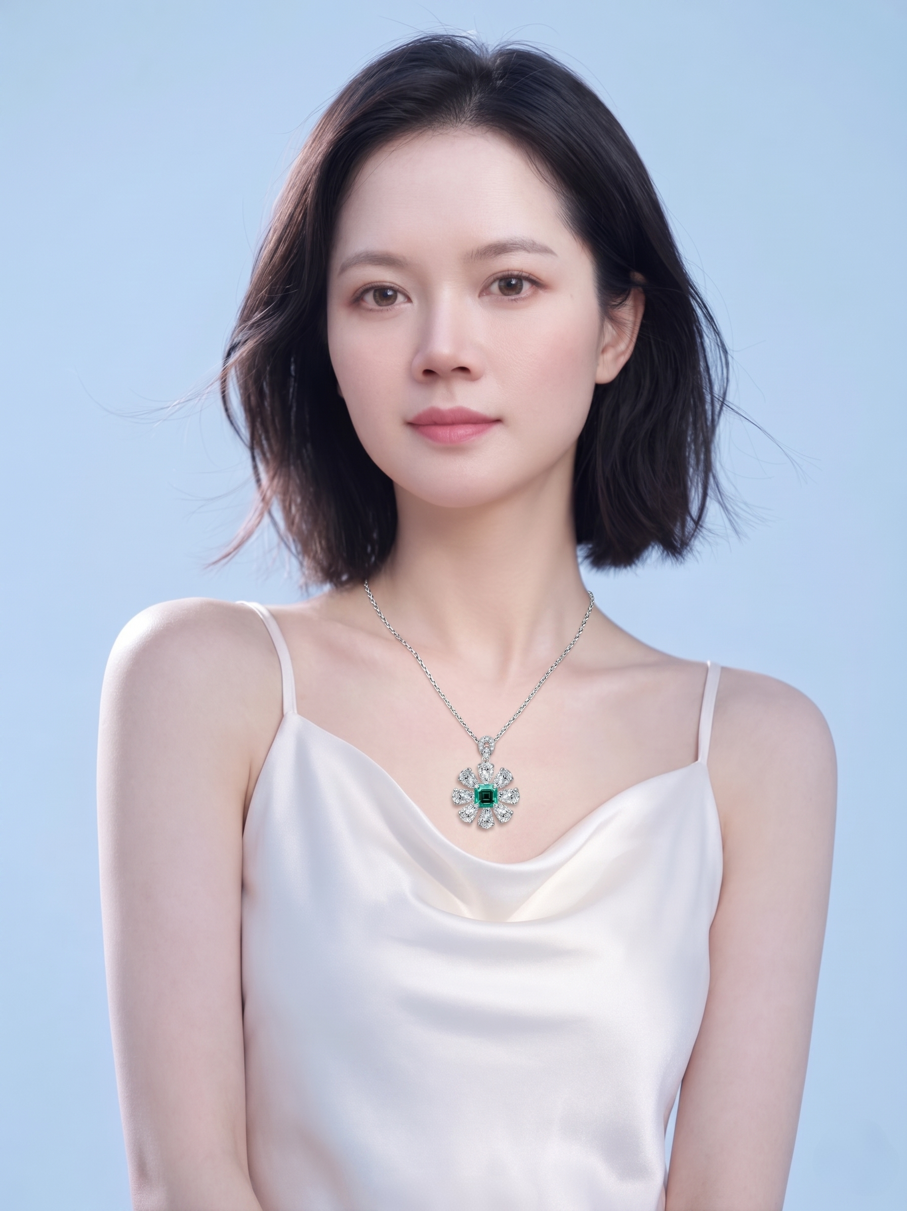 1ct Asscher-Cut Green Moissanite Pear-Shaped Halo Pendant Necklace | Pear Canopy | TARA AYARH LUNE