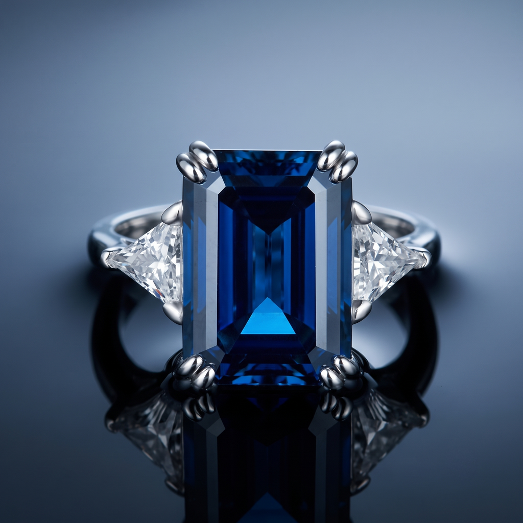 10ct Emerald-Cut Moissanite Statement Ring | Sovereign Pillar | TARA AYARH LUNE
