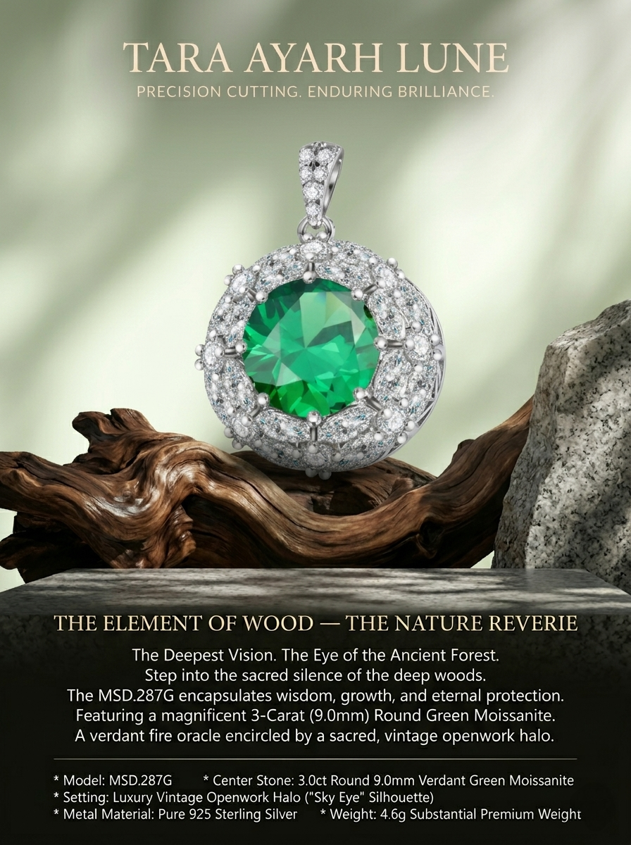 3ct Green Moissanite Vintage Openwork Halo Pendant Necklace | Verdant Lace | TARA AYARH LUNE