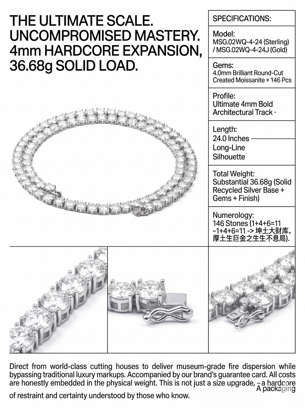 4mm Bold Moissanite 24-Inch Tennis Chain | Empire Circuit | TARA AYARH LUNE