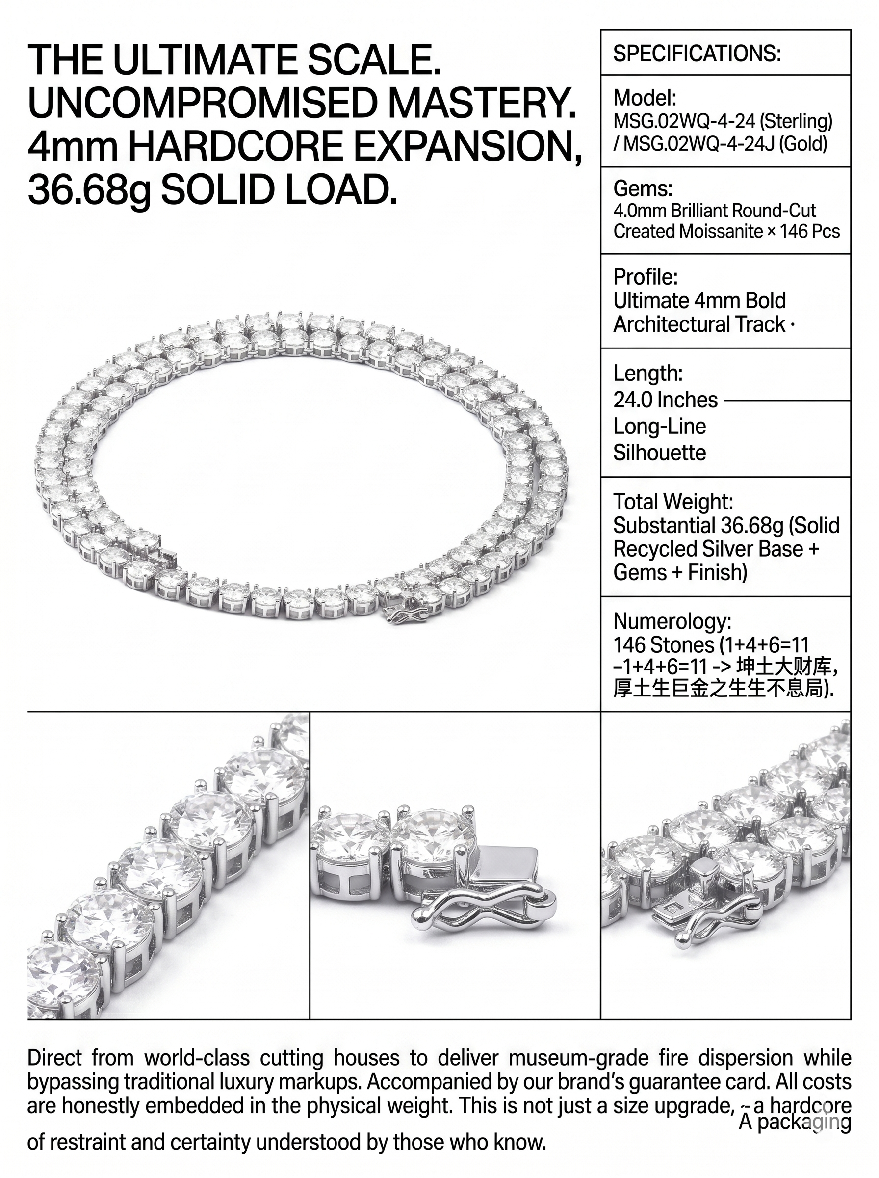 4mm Bold Moissanite 24-Inch Tennis Chain | Empire Circuit | TARA AYARH LUNE
