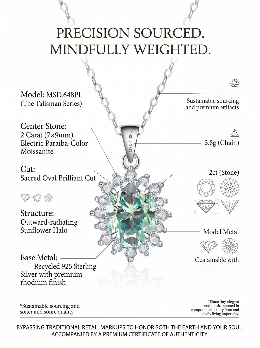 2ct Oval-Cut Paraiba Moissanite Pendant Necklace | Solar Bloom | TARA AYARH LUNE