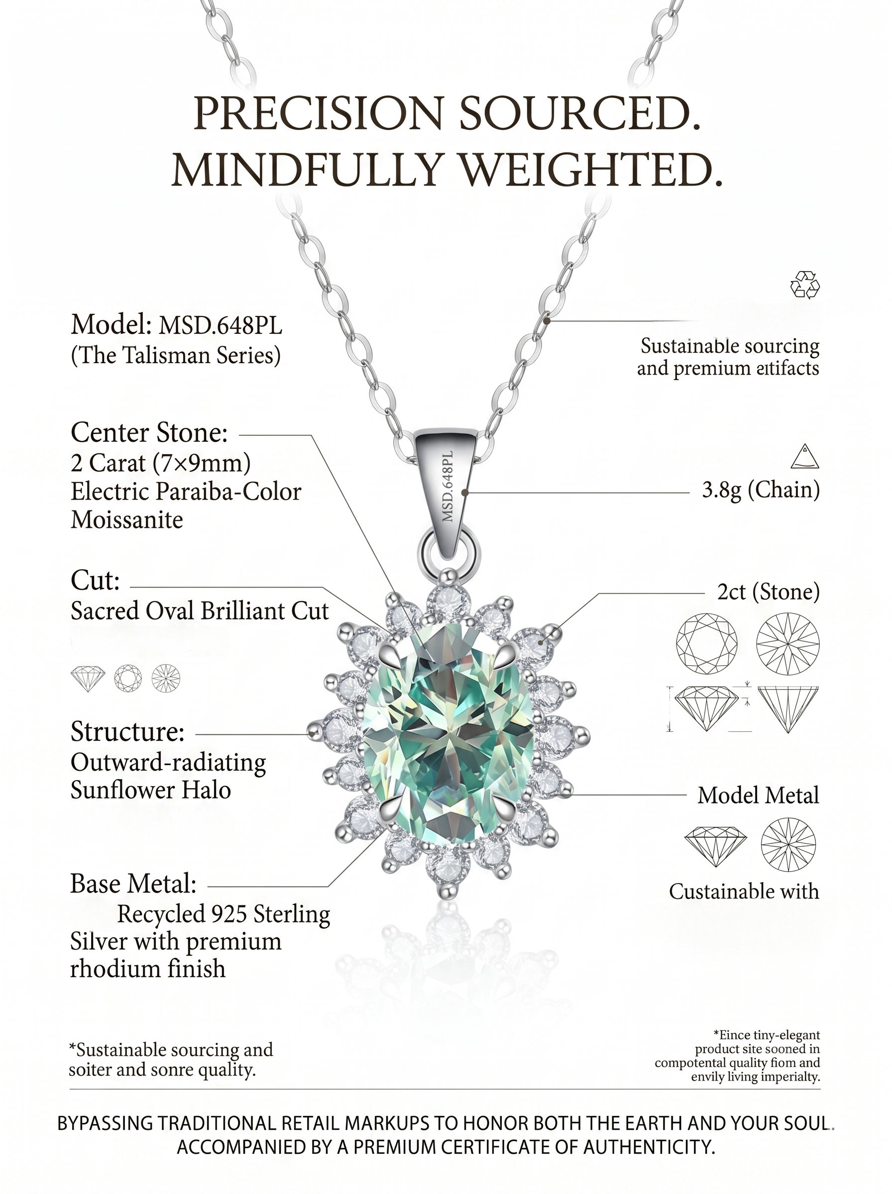 2ct Oval-Cut Paraiba Moissanite Pendant Necklace | Solar Bloom | TARA AYARH LUNE