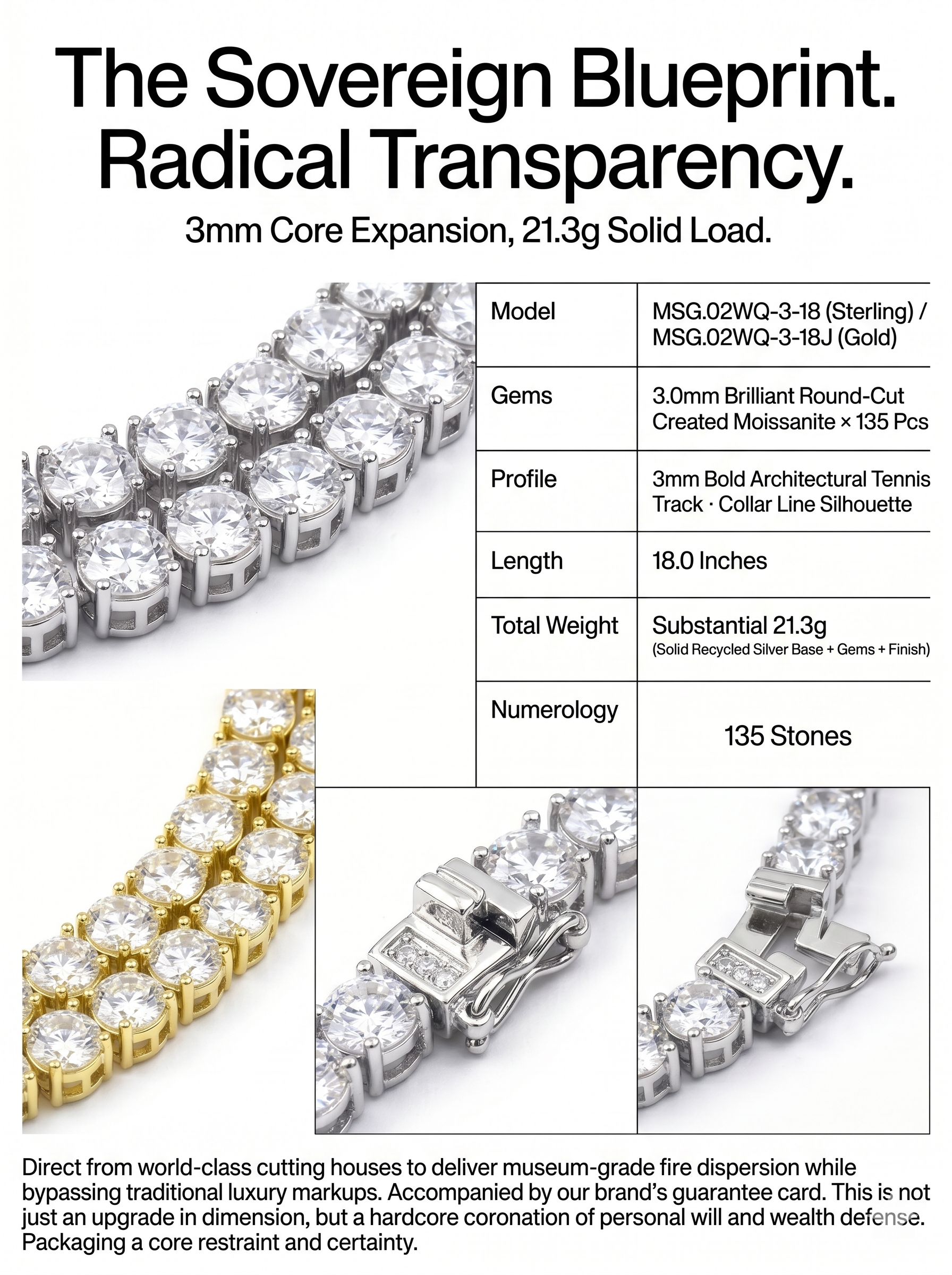 3mm Bold Moissanite Tennis Chain | Sovereign Oracle | TARA AYARH LUNE