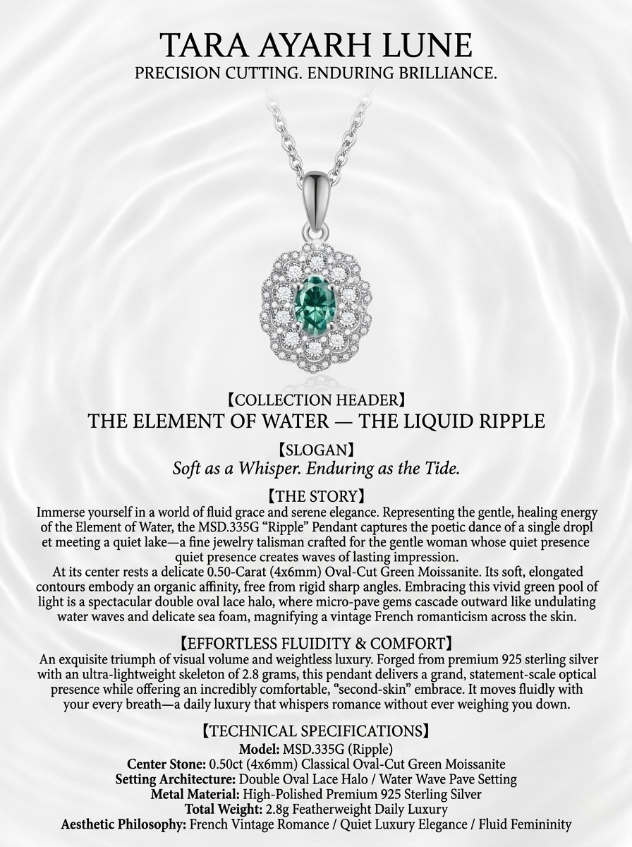 0.5ct Oval-Cut Green Moissanite Double Lace Halo Pendant Necklace | Lace Canopy | TARA AYARH LUNE