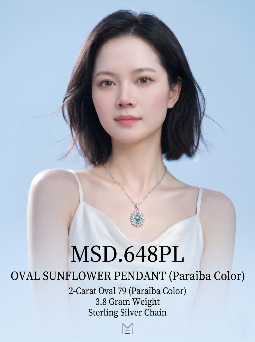 2ct Oval-Cut Paraiba Moissanite Pendant Necklace | Solar Bloom | TARA AYARH LUNE