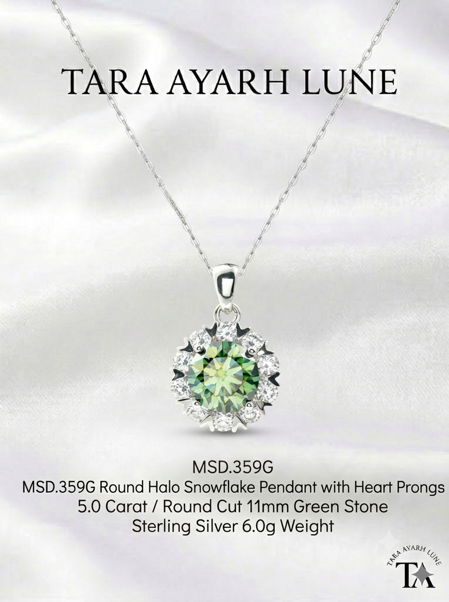 5ct Round-Cut Mint Green Moissanite Heavyweight Statement Pendant Necklace | Sovereign Mint | TARA AYARH LUNE