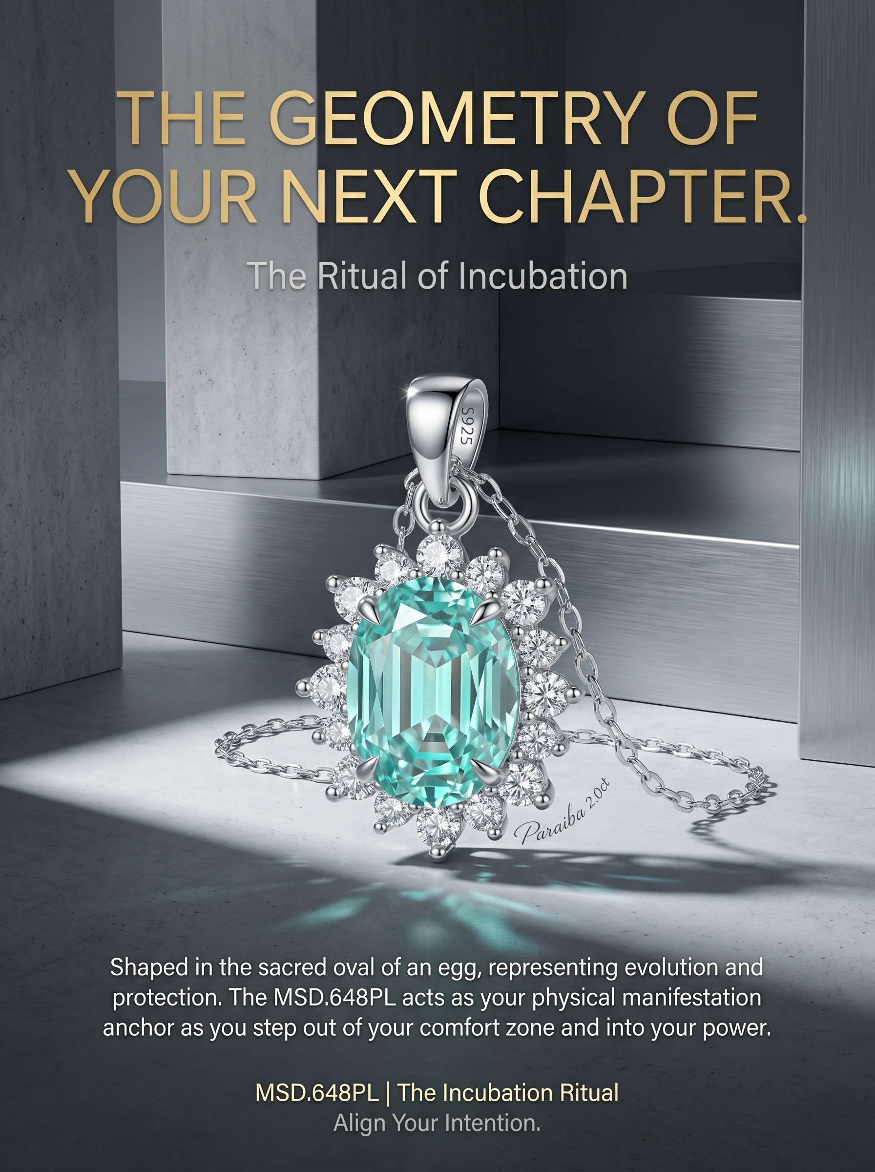 2ct Oval-Cut Paraiba Moissanite Pendant Necklace | Solar Bloom | TARA AYARH LUNE
