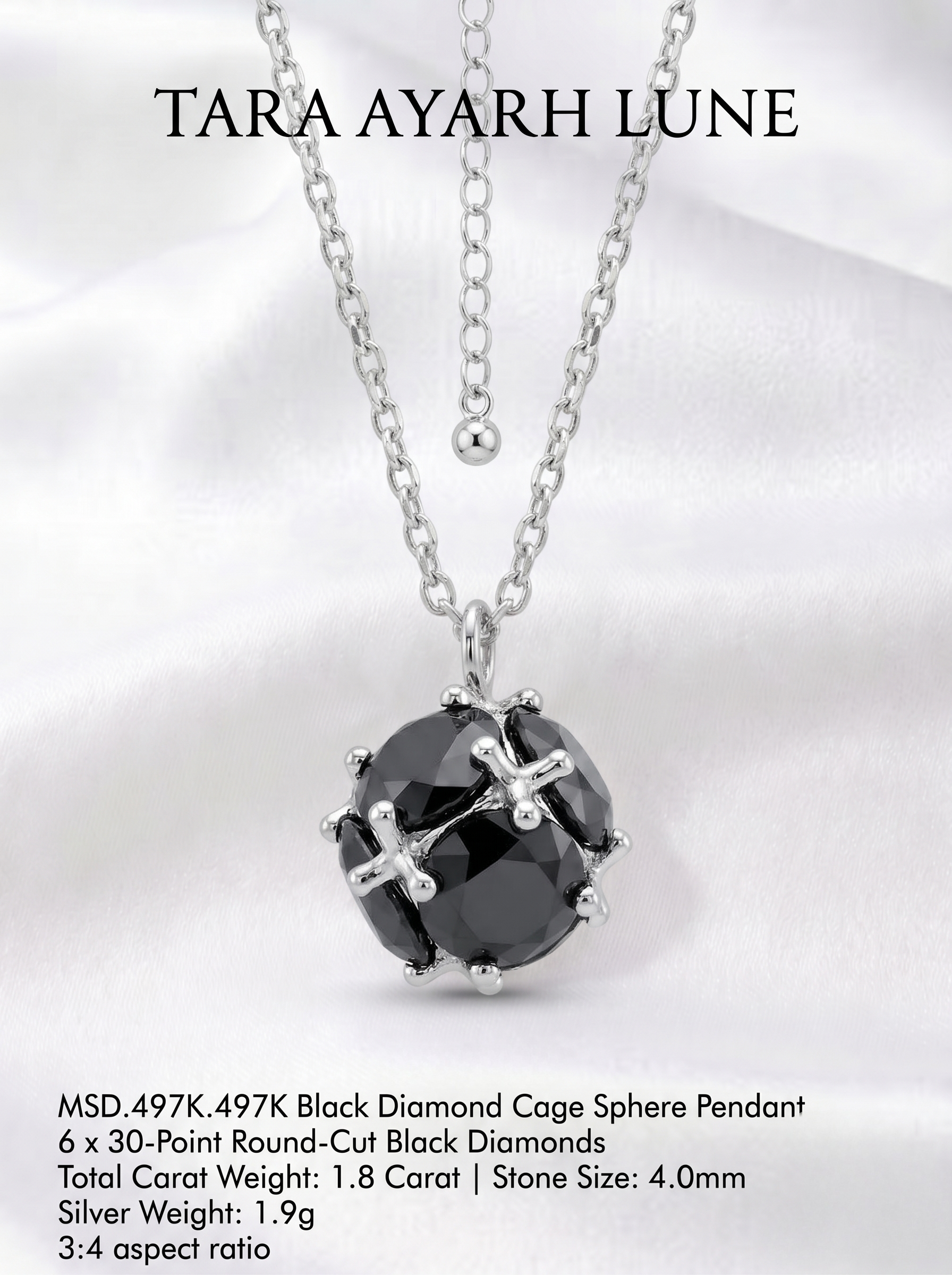 1ct Round-Cut Black Moissanite Geometric Cage Pendant Necklace | Obsidian Cage | TARA AYARH LUNE