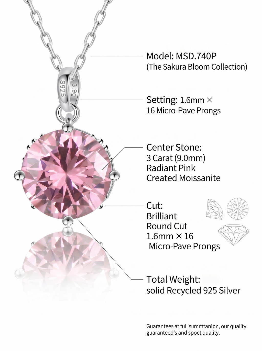 3ct Round-Cut Pink Moissanite Pendant Necklace | Sakura Bloom | TARA AYARH LUNE
