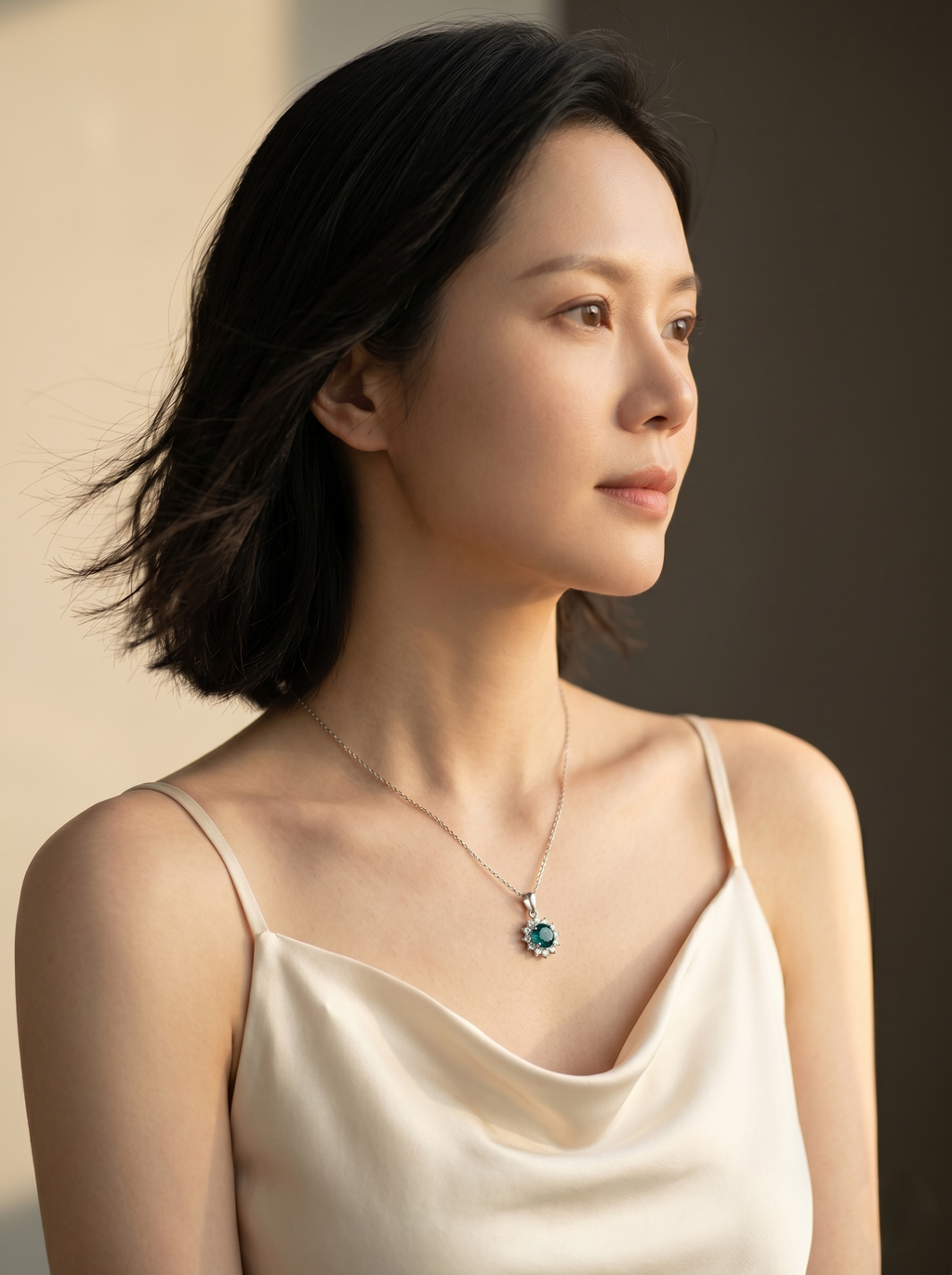 Forest Green Moissanite Pendant Necklace | Wood Element Nature Setting | TARA AYARH LUNE